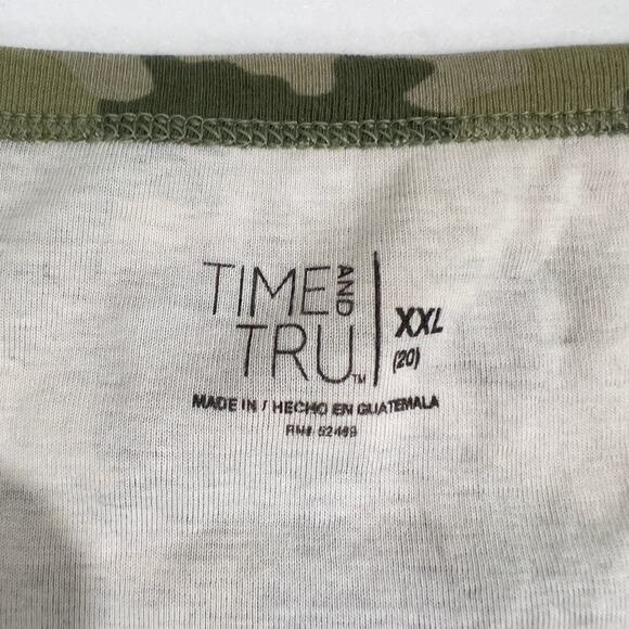 Time And Tru T-Shirt Woman XXL 20 Scoop Neck Green Camo Short Sleeve 100% Cotton - Picture 2 of 10